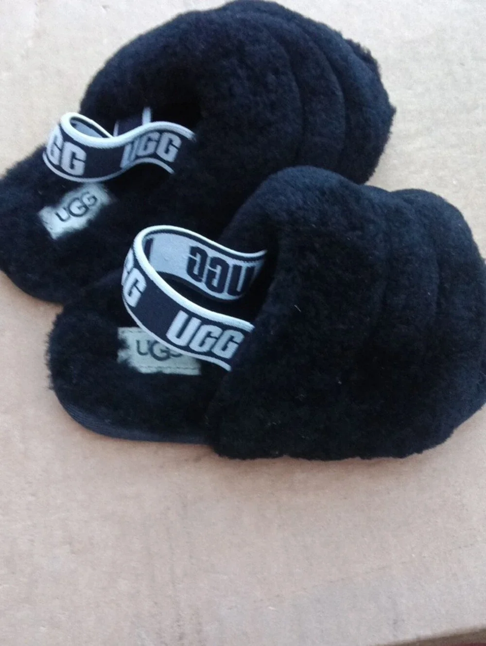 Ugg Kids Black Fuzzy Slide Sandals